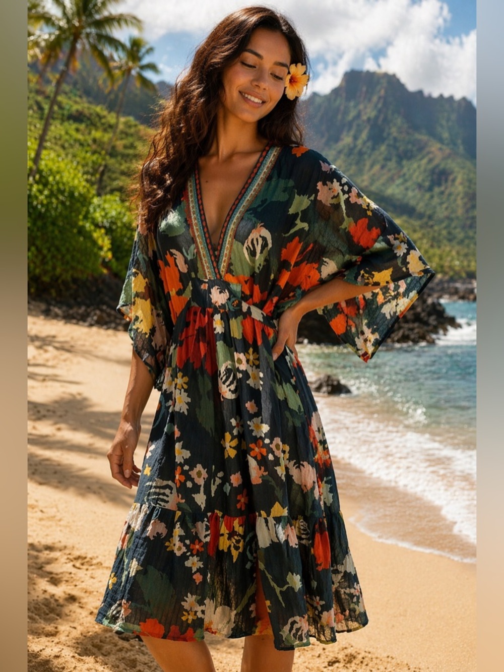 New Anthropologie Conditions Apply Floral Cotton Midi Kaftan Dress One Size